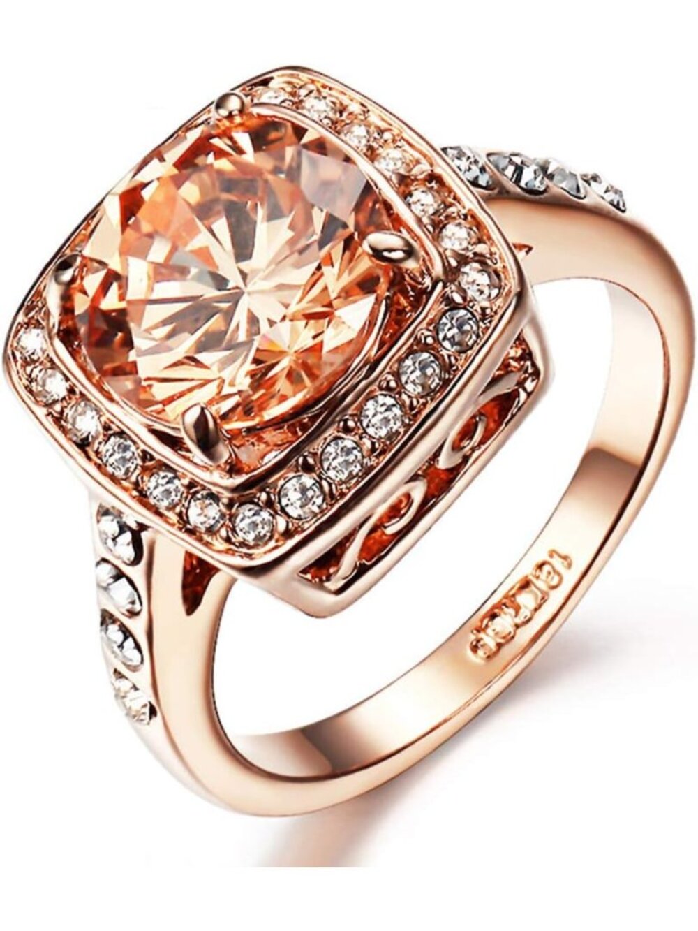 Stunning Yellow Cubic Zirconia Topaz Ring for Women - 18K Rose Gold Plated
